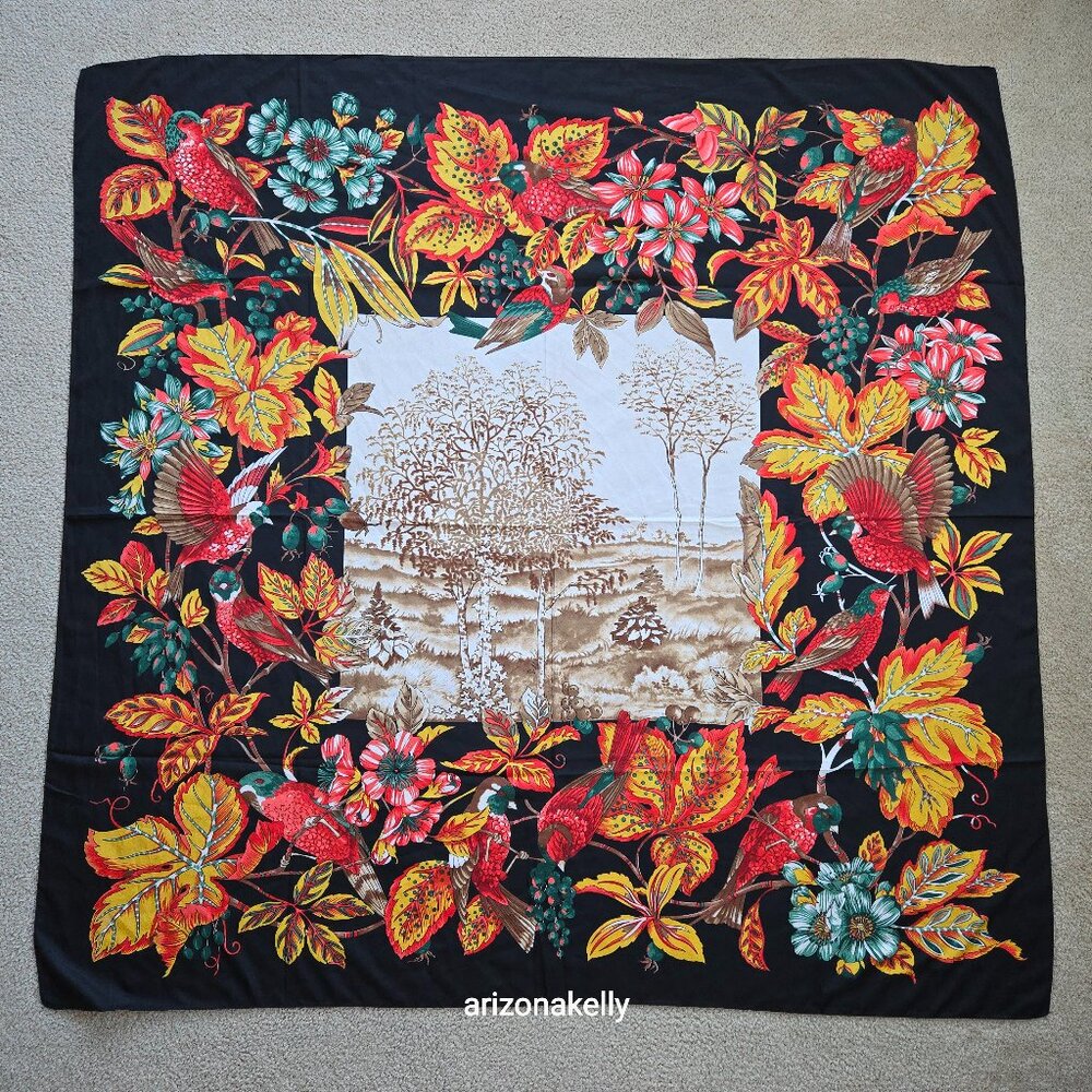 NWOT Huge Silk Scarf Shawl Wrap Birds Leaves Flowers